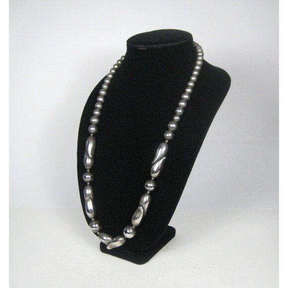 Necklace 32 in Jewelry Silvertone Beaded Statement Vintage Strand Metal - Picture 1 of 5